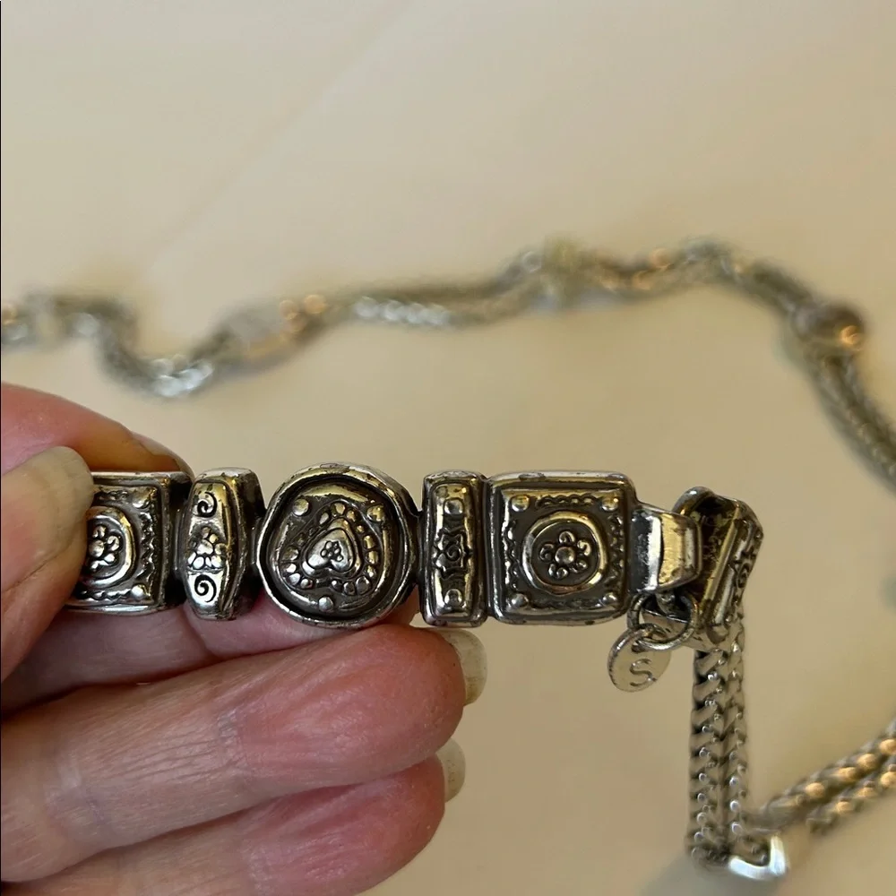 BRIGHTON SILVER TONE DOUBLE CHAIN ADJUSTABLE METAL BELT 35” LONG